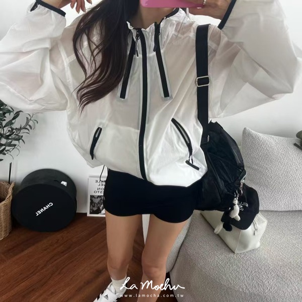 時髦透膚滾邊防曬外套